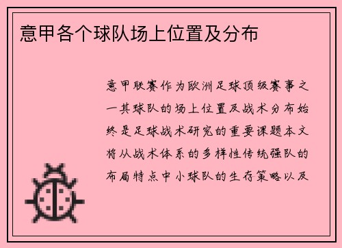 意甲各个球队场上位置及分布